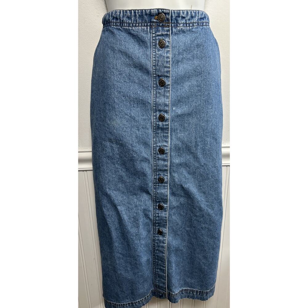 Ralph Lauren Blue Button-Front Denim Midi Skirt